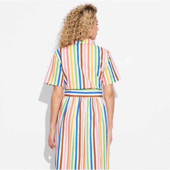 NEW Bullseye Pride Rainbow Striped Short Sleeve Maxi Shirt Dress Size Medium - Picture 11 of 11